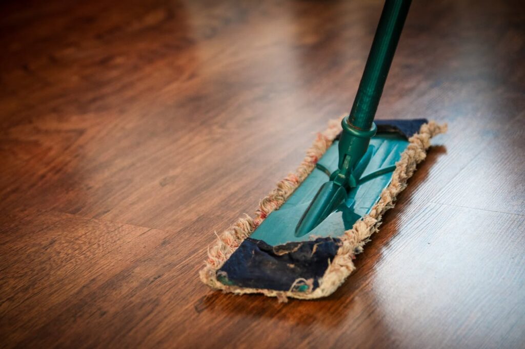 cleaning-washing-cleanup-the-ilo-48889 A detailed view of a mop cleaning a wooden floor, showing texture and pattern.